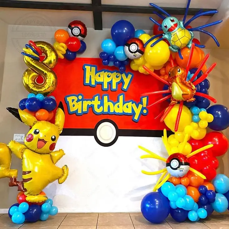 169pcs Pokemon Pikachu Themed Party Balloon Arch Kit Red Orange Yellow Blue Latex Balloon for Child